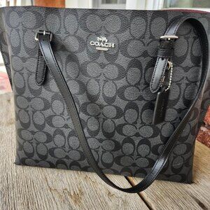 Coach Mollie Tote Coated Canvas Black /Green Leather Interior Rare color!